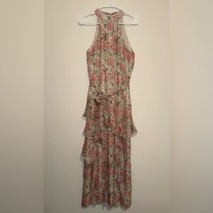 Storia Elegant Floral Halter Ruffle Maxi Dress